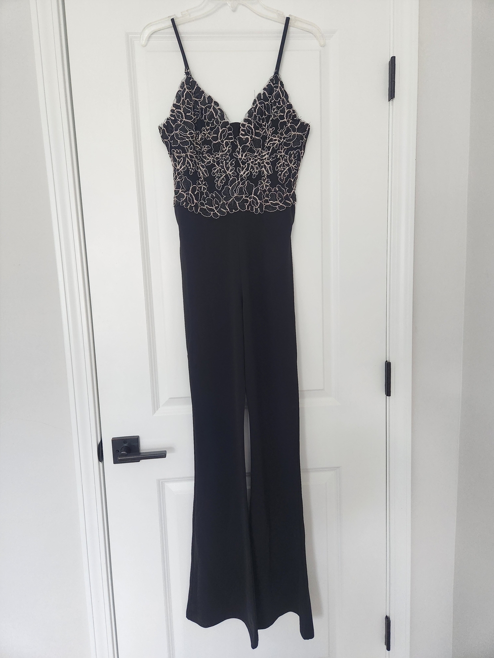 Black Lace Bodice Flared Jumpsuit, River Island - Picture 2 of 10